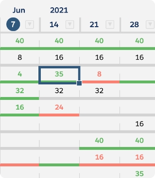 A portion of the Resource Hero Forecast Matrix showing a spreadsheet-like interface for service sales planning.