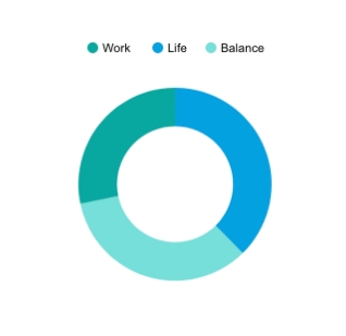 A comical pie chart depicting three equal parts: work, life, and balance.