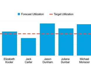 Bar graph depicting resources against their target utilization so leadership can see who is overbooked.