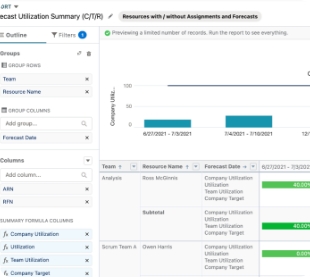 A portion of the Salesforce report builder showing how leadership can create custom reports and charts with their Resource Hero data