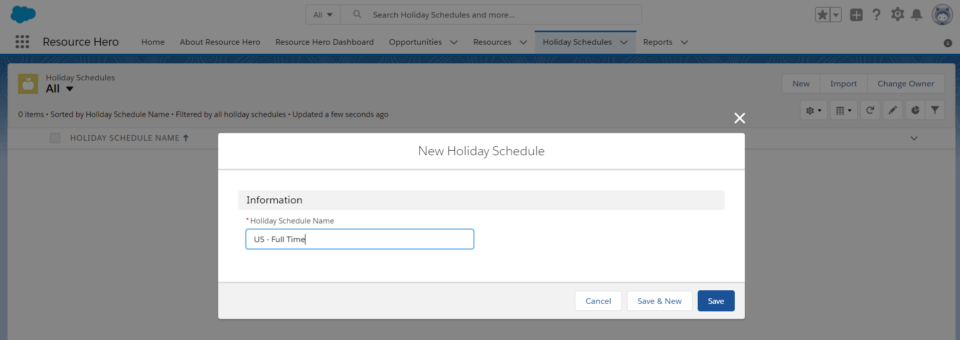 Create a new holiday schedule