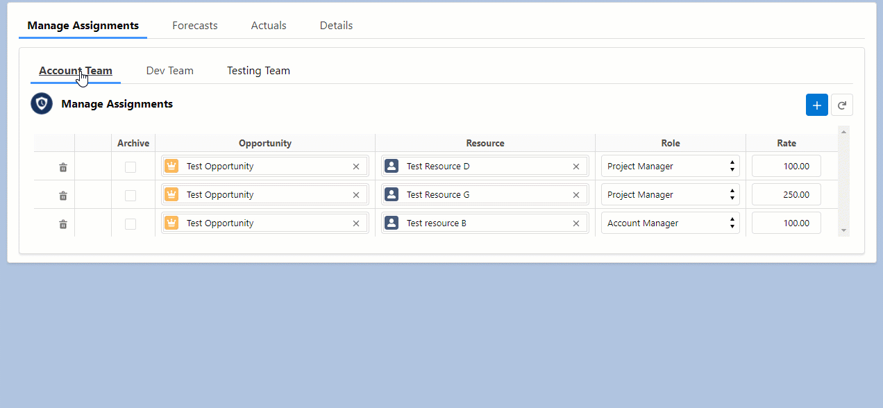 Exclude Example 2 - Assignments grouped by Team