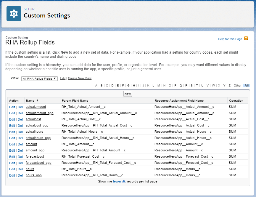 RHA Rollups Custom Setting