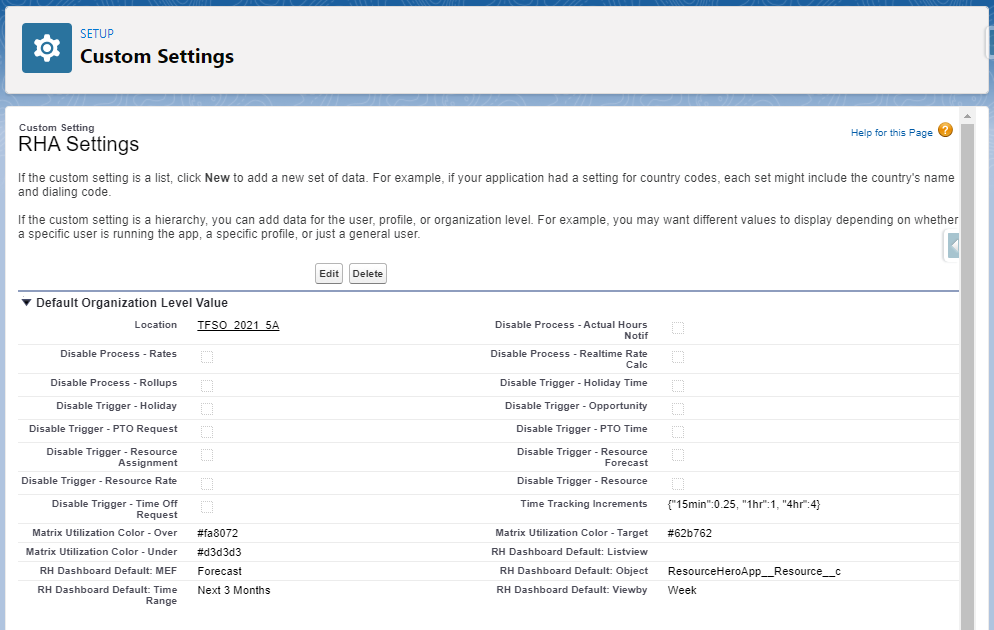 RHA Settings