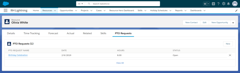 PTO record created on a resource record