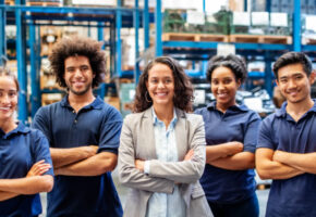 Group of people in a warehouse setting