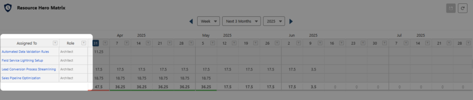 A picture of the Resource Hero matrix interface with the row headers section highlighted.