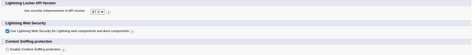The Lightning Web Security section of Salesforce Session Settings, with the setting enabled.