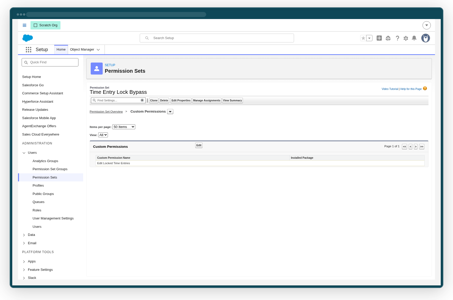 Custom permission enabled on the permission set